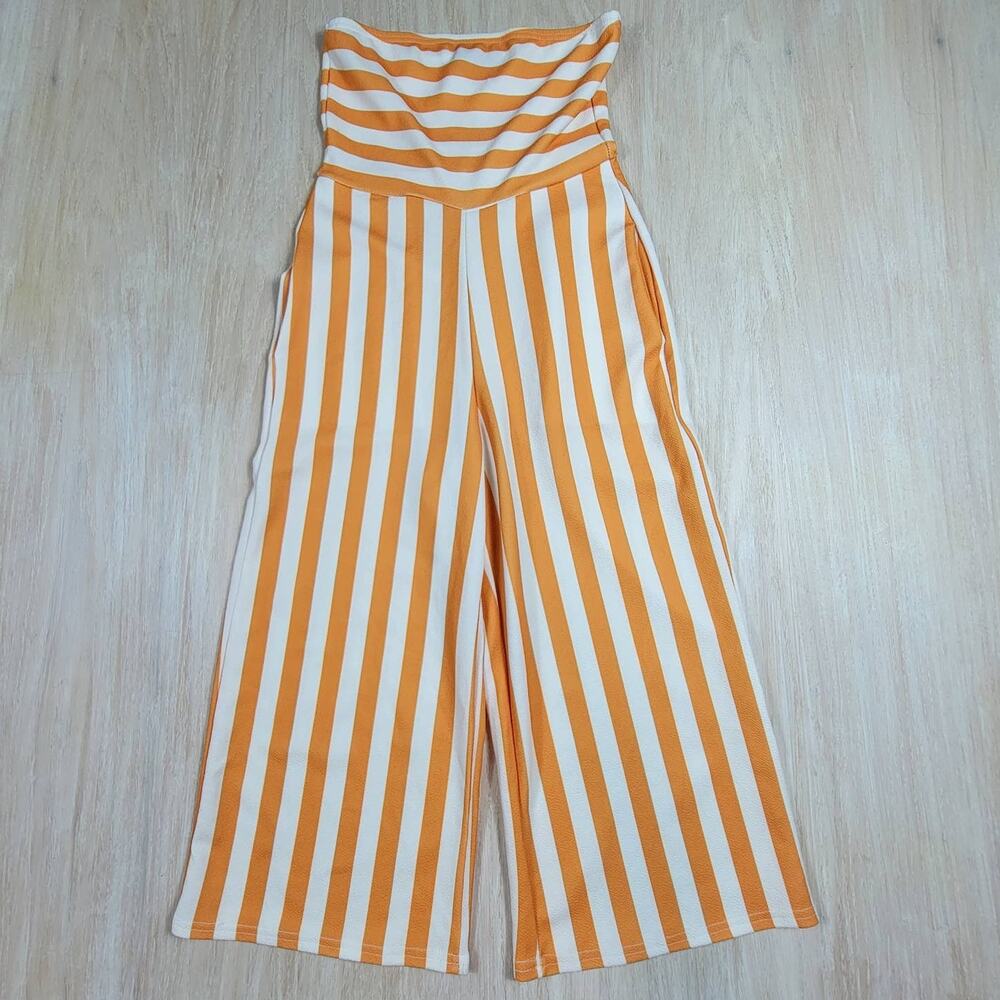 PrettyLittleThing Mustard Contrast Stripe Bandeau Culotte Chic Romper Jumpsuit 4